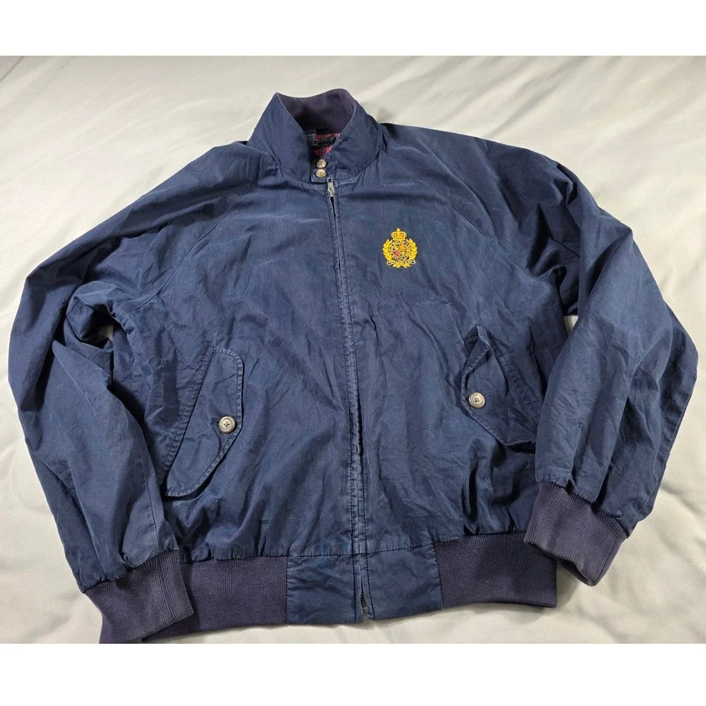Polo Ralph Lauren Harrington Jacket Mens L Navy Blue Crest Plaid Lined Bomber